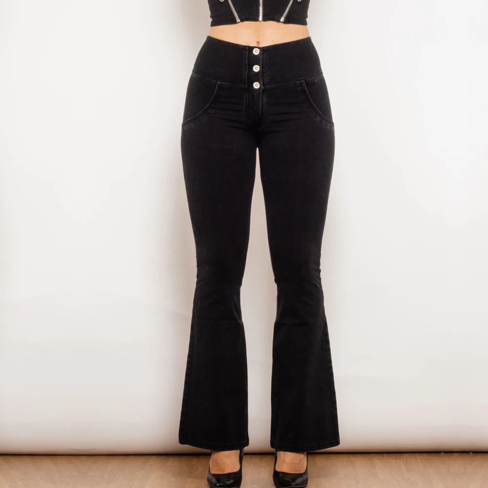 Shascullfites Melody Black Women Tall Girl Jeans Svasati Booty Bell Bottom Push Up Shaping Jeans Pantaloni Sculpting