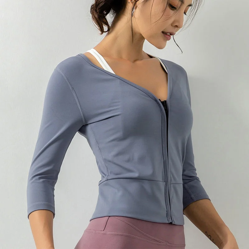 Yoga Crop Top Autunno New Sports Donna Running Zipper Elastic Cardigan Sleeve Jacket Sportswear Mujer Camisetas