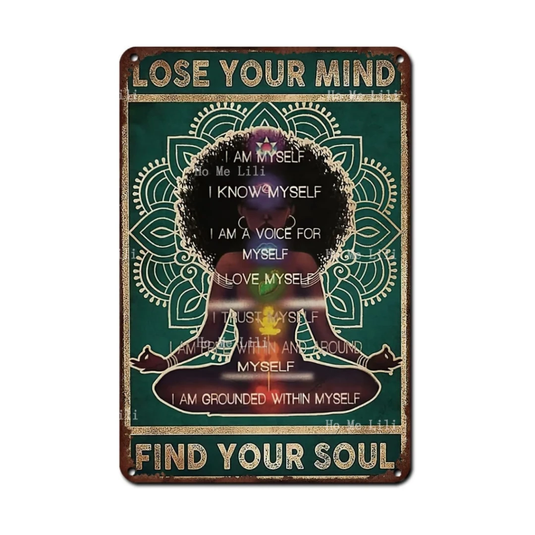 Retro Yoga Girl Tin Sign Wall Decor African American Inspirational Quote Wall Art Vintage For Home Living Room Dormitorio Gym Sign