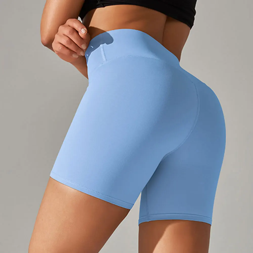 Girls Outdoor High Waist Solid Color Elastic Short Yoga Leggings Gym Fitness Pockless Sweatpants Women'S Yoga Shorts