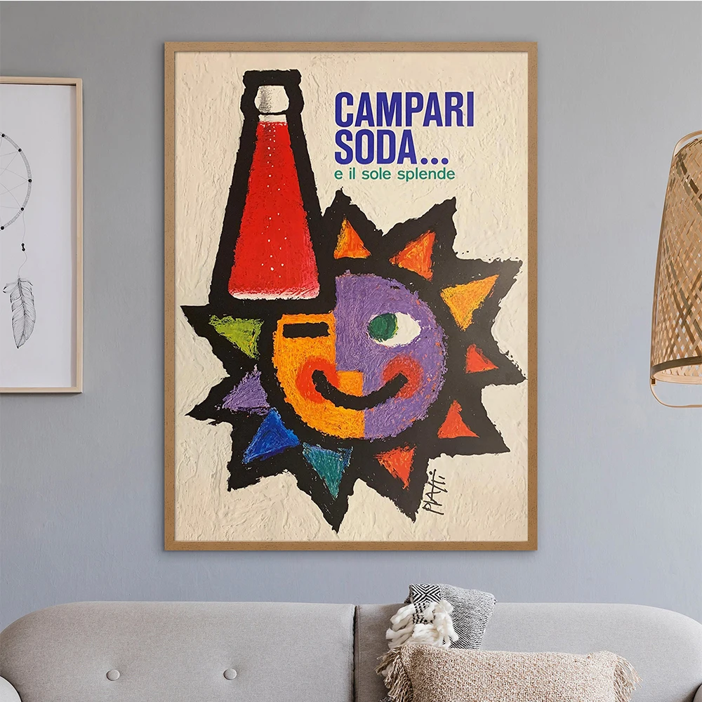 Nordic Cartoon Campari Soda Vintage Sunshine Poster Food & Drink Canvas Painting Wall Art Pictures For Kitchen Bar Decor