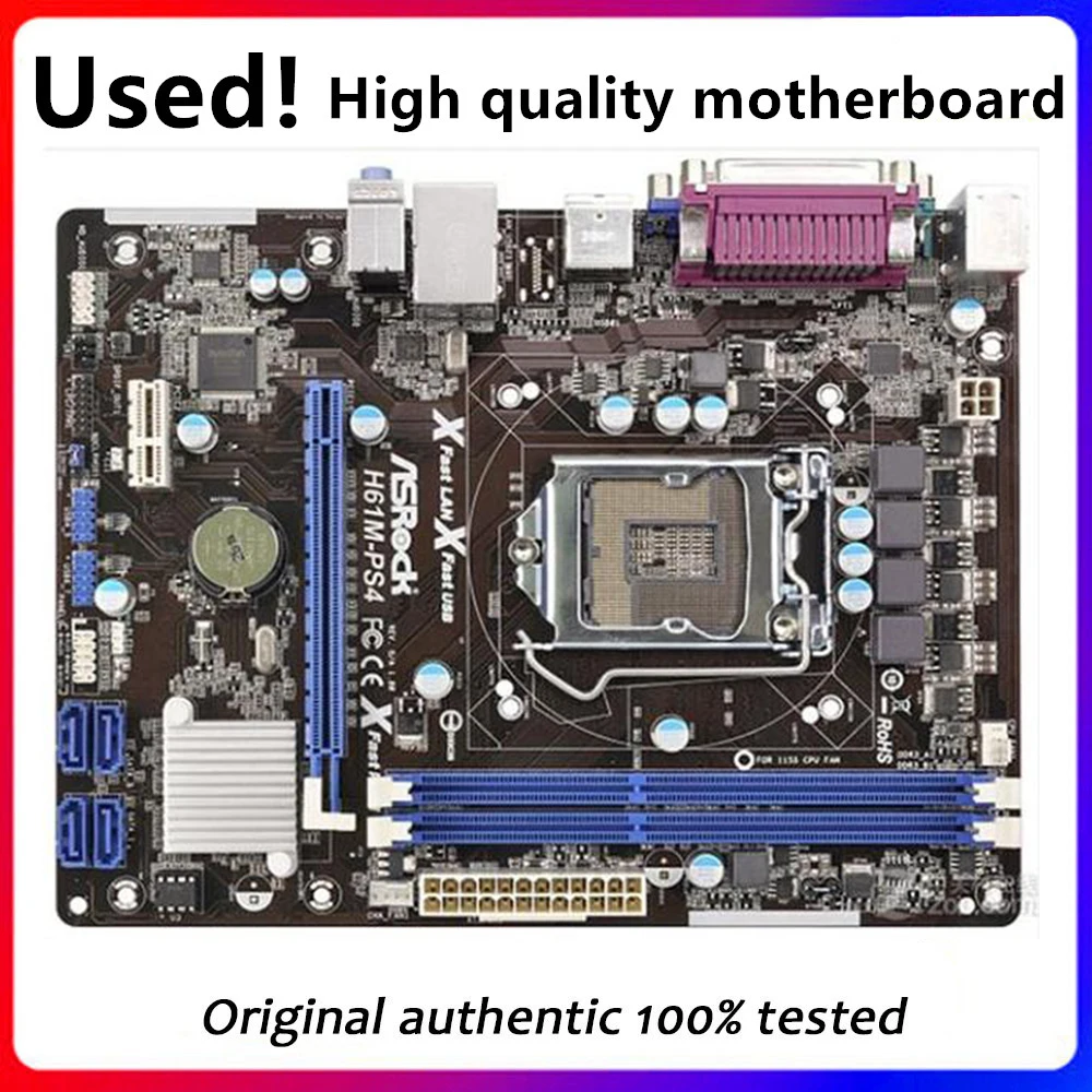 Per Scheda Madre Del Computer Desktop Asrock H61M-Ps4 Lga 1155 Ddr3 Per Scheda Madre Desktop Intel H61 Lga1155 Sata Ii Usata