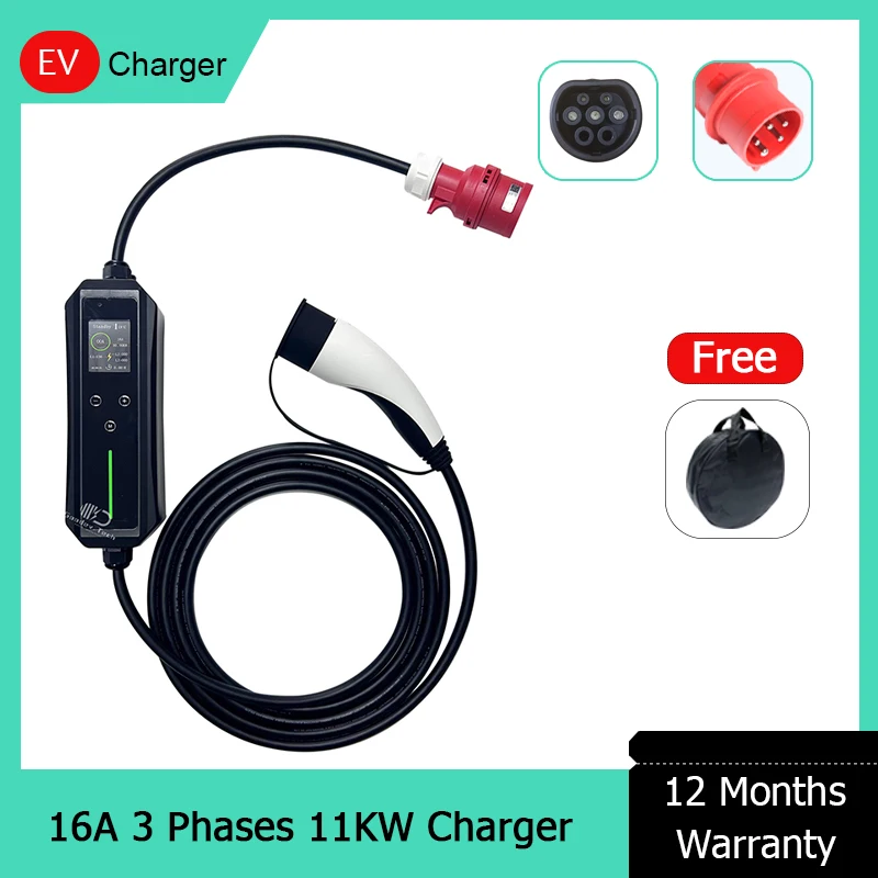 Byd Car Ac Ev Caricabatteria Per Auto Elettrica Home Portable Wallbox Tesla Type 2 11Kw 16A Fast 450V Ac Con Timer Corrente Dello Schermo Da 2.4 Polli
