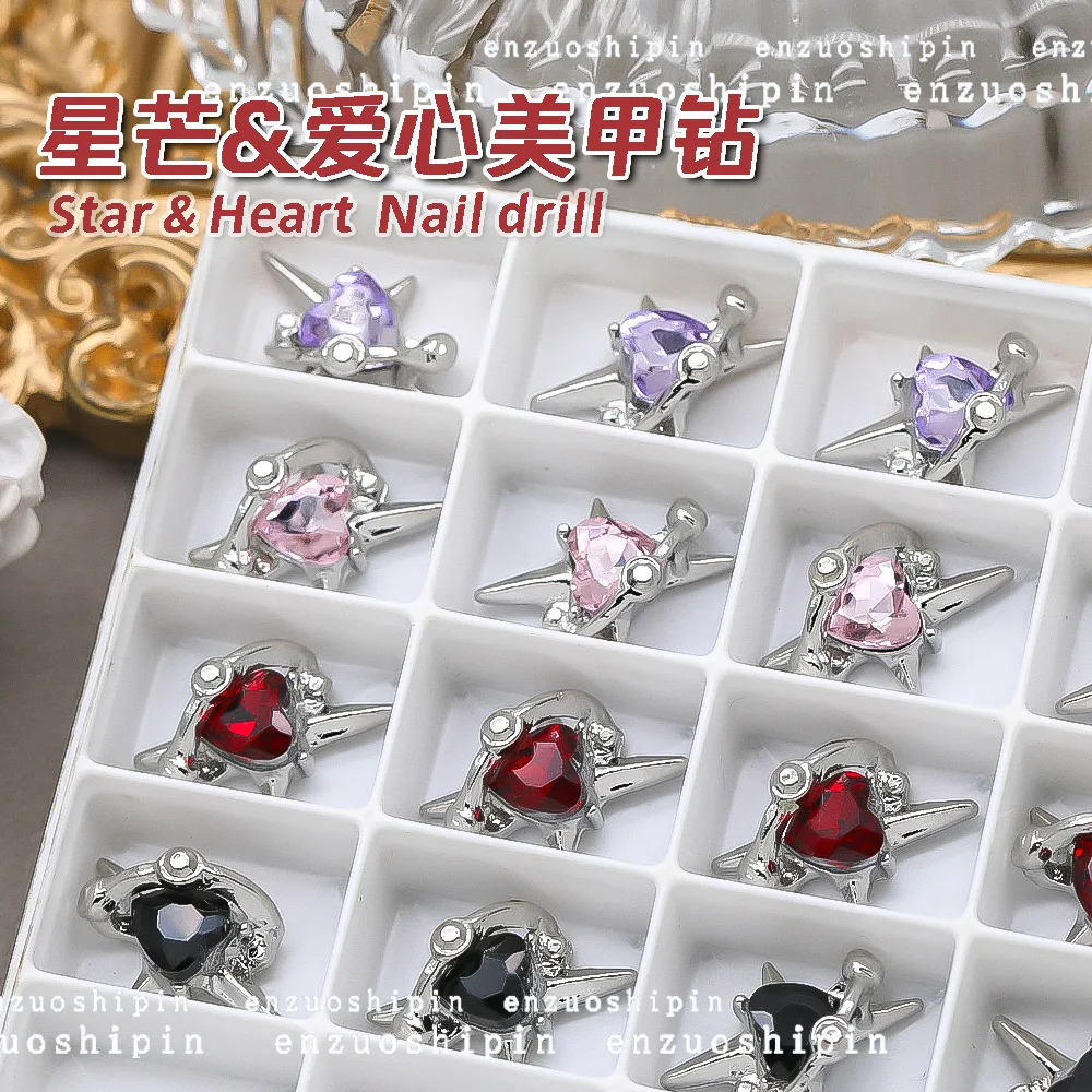 10 Pz/Lotto Online Red Star Mango Zircone Accessori Per Unghie All'Ingrosso Love Earth Planet Star Pink Twisted Heart Diamond Nail