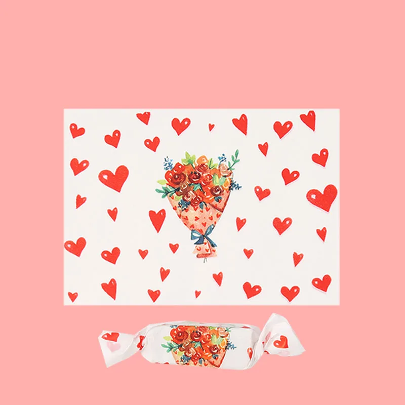 500 Pz/Lotto Rose Romantiche Che Cadono Amore Sfondo Bianco Stile Semplice Matrimonio Torsione Carta Cerata San Valentino Candy Wrap