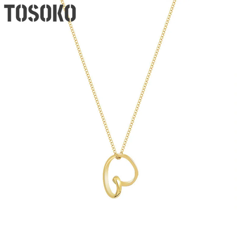 Tosoko Gioielli In Acciaio Inossidabile Twist Around Peach Heart Love Pendant Necklace Sweet Clavicola Chain For Women Bsp812