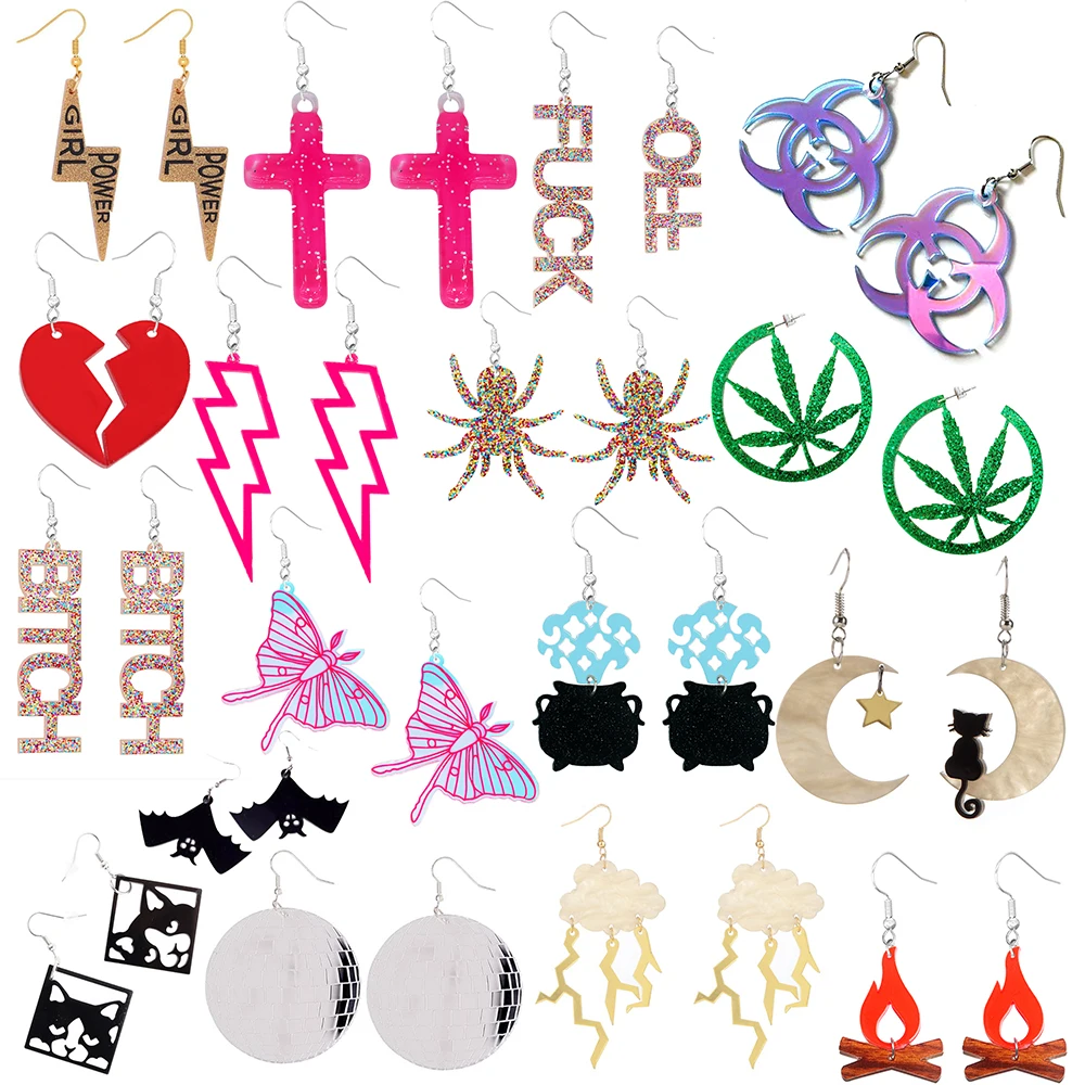 Nuovi Orecchini Pendenti Geometrici In Acrilico Per Le Donne Hip Hop Trend Party Jewelry Butterfly Cross Lightning Cat Maple Leaf