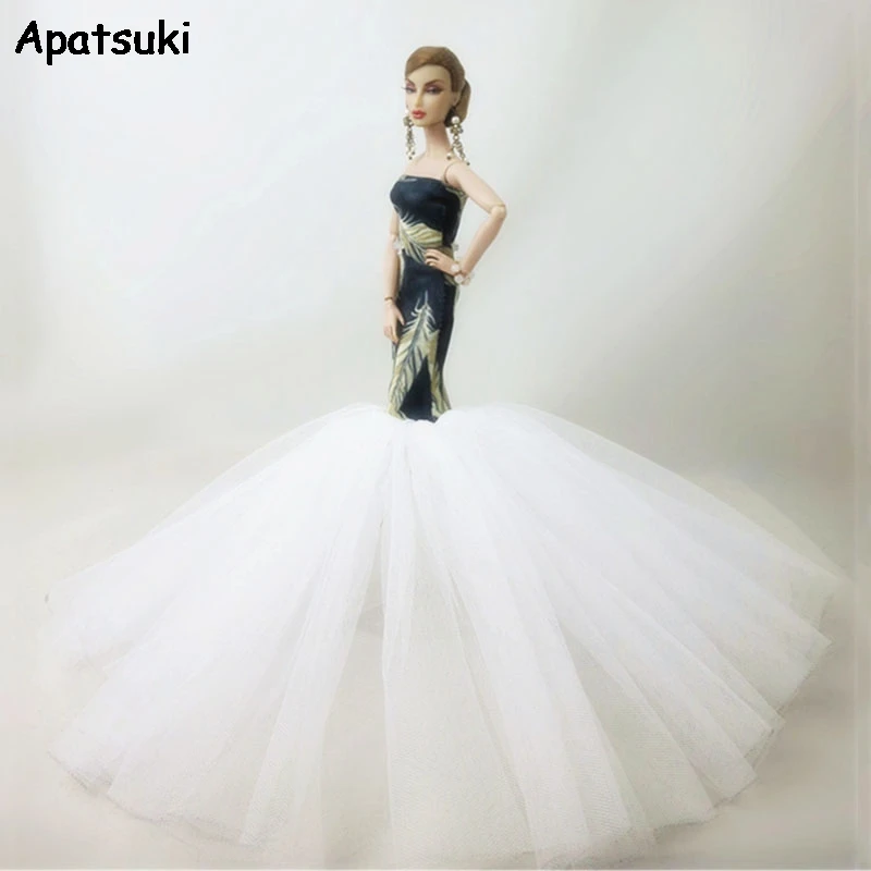 Verde Della Piuma Della Sirena Di Modo Vestiti Per La Bambola Di Barbie Vestito Fishtail Abito Da Sposa Per Barbie Dollhouse Handmade Limitato