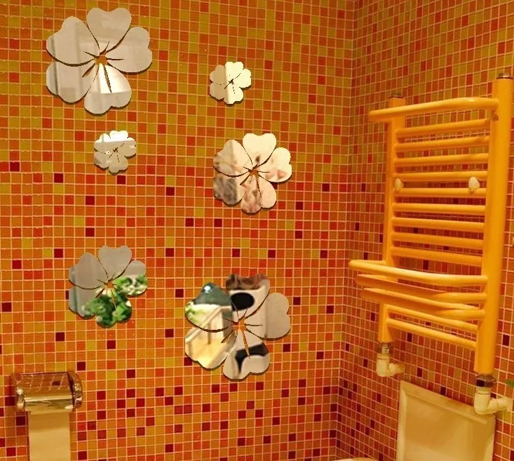 Spedizione Gratuita Acrilico Flos Hibisci Wall Mirror Stciker ,Flower Mirror Sticker , 5 Pezzi Per Set