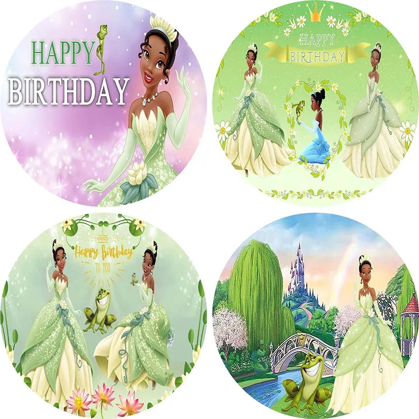 Gonna Verde Princess Girl Tiana Circle Sfondo Compleanno Table Decor Frog Cartoon Kids Party Round Background Booth Poster Cover