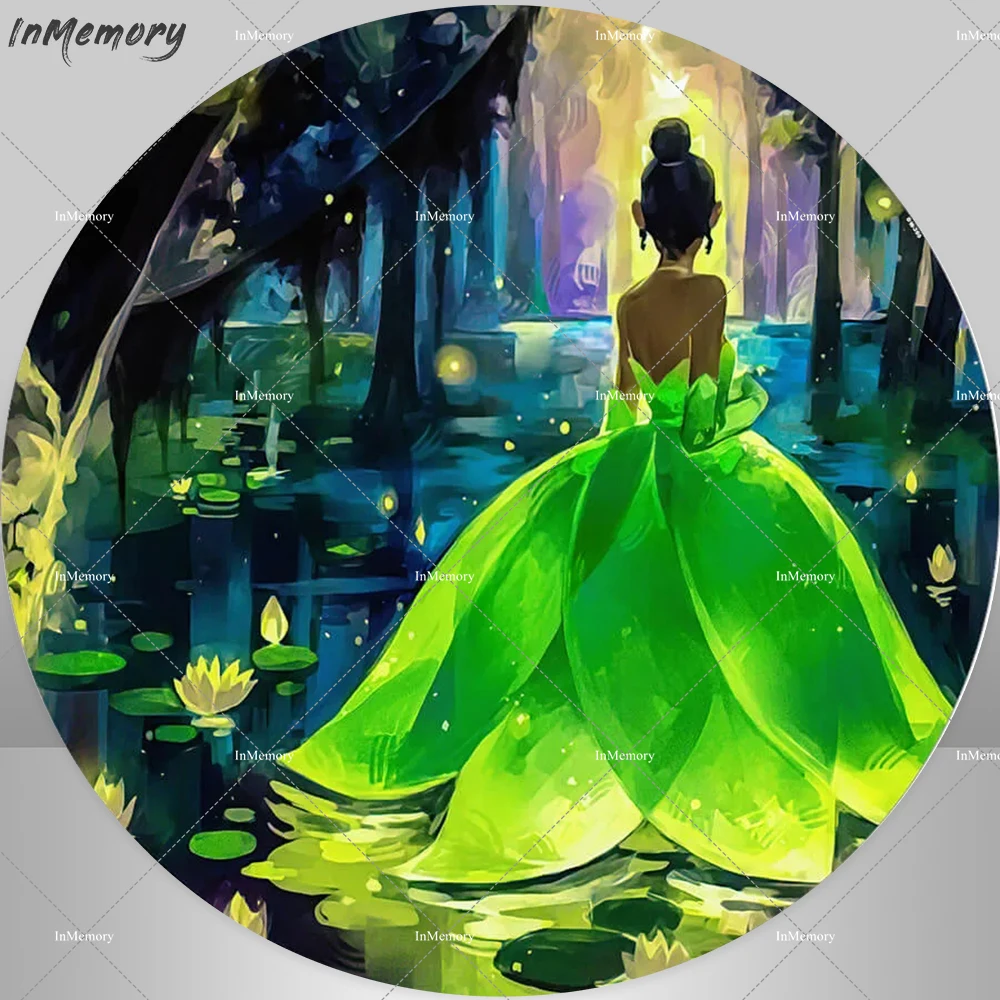 Princess Girl Tiana Round Circle Fondale Cover Compleanno Cartoon Frog Kids Party Photography Background Booth Poster Custom