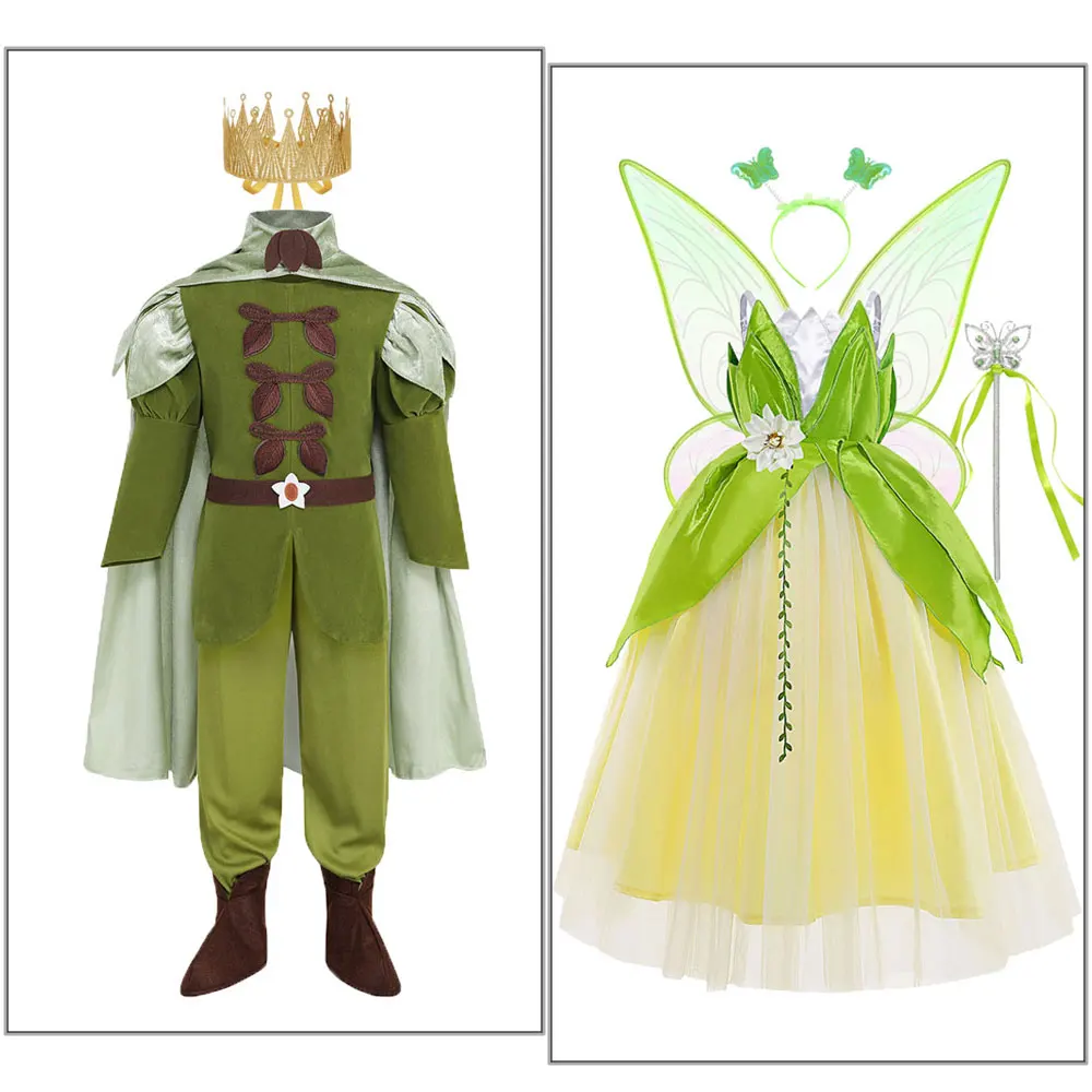 Carnevale Cosplay Neonate Party Flower Dress Halloween Frog Tiana Princess Tinker Bell Naveen Prince Costumes Fairy Wings