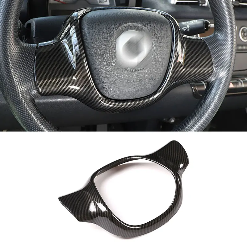 For Mercedes Benz Smart Fortwo 451 2009 2010 2011 2012 2013 2014 2015 Abs Carbon Texture Steering Wheel Cover Frame Trim Cover