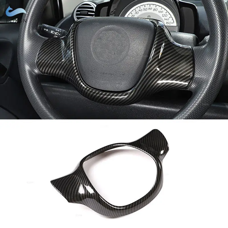 For Mercedes Benz Smart Fortwo 451 2009 2010 2011 2012 2013 2014 2015 Abs Carbon Texture Steering Wheel Cover Frame Trim Cover