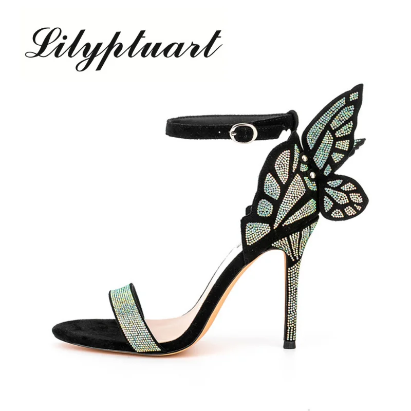 Sandali Di Alta Qualità Da Donna Alla Moda Con Ali Di Farfalla Night Club Stage Performance Shoes Banchetto Diamond Wedding Shoes