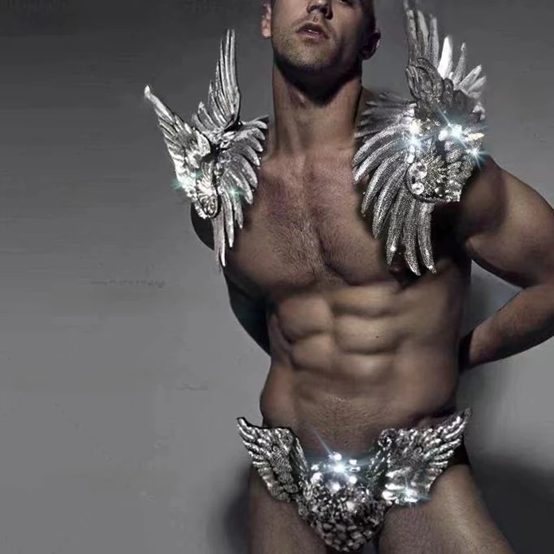 Luxury New Sliver Super Shiny Wings Top Shorts Sexy Go Stage Performance Abbigliamento Diamond Underwear Accessori Per Le Spalle