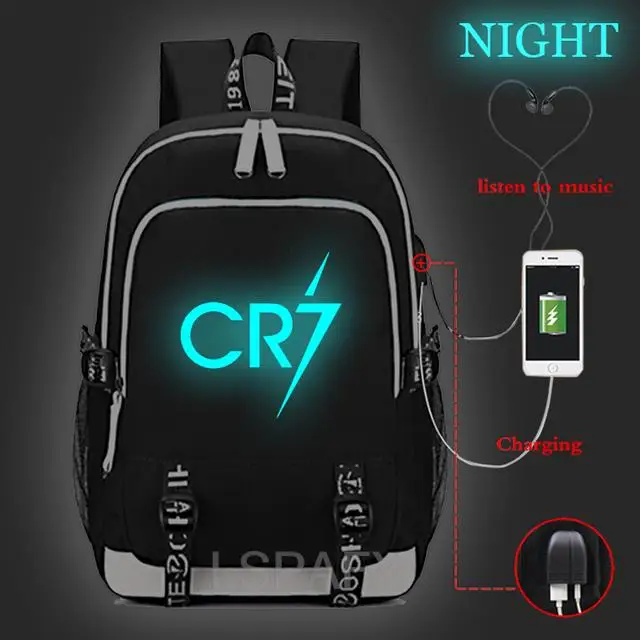 Alta Qualità Cristiano Ronaldo Cr7 Luminoso Usb Charge Tenns Zaino Ricarica Usb Cr7 Zaino Uomo Donna Mochila