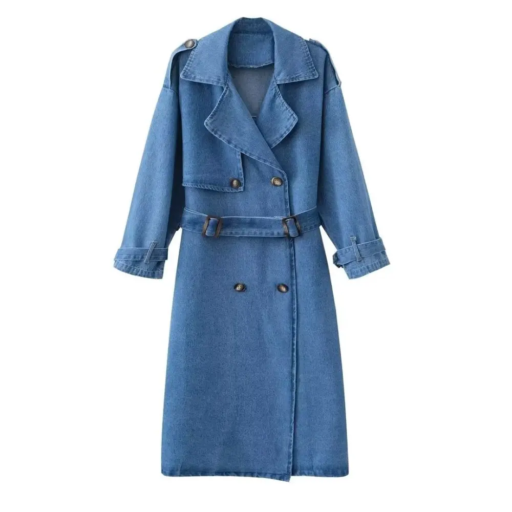 Lettera Wang Trench Lungo In Denim Per Donna Cintura In Vita Slim Jean Cappotti Donna Jaqueta Feminina Blue Jean Jacket Donna