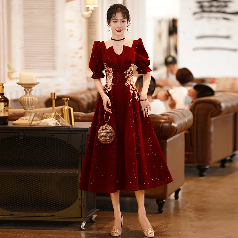 Abito Da Sera Elegante Con Maniche A Sbuffo Ricamate Abiti Da Cerimonia Con Fasciatura Posteriore Abiti Da Cerimonia Cheongsam Robe De Soiree Abiti Ta