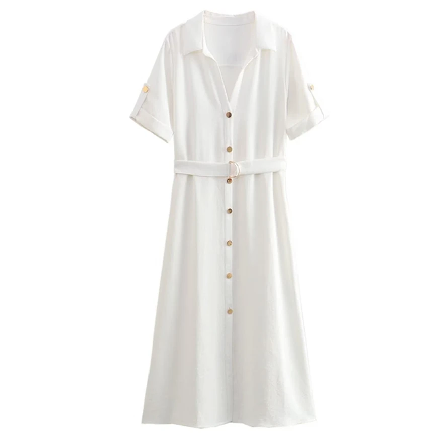 Dave & Di New French Office Ladies Elegante Casual Midi Dress Fashion White Ladies Con Cintura Summer Party Dress Women Xs-L