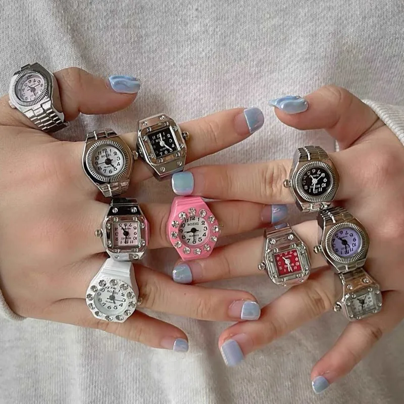 Orologio Da Dito Punk Vintage Mini Cinturino Elastico In Lega Orologi Coppia Anelli Orologio Gioielli Retro Roman Quartz Watch Rings Donna Uomo
