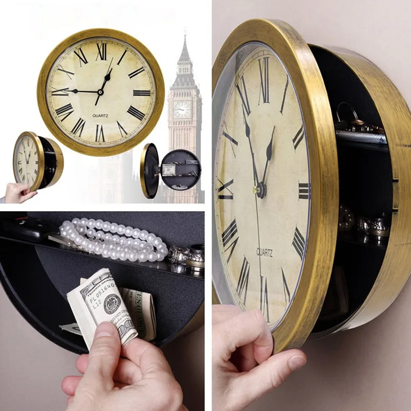 Orologio Da Parete Vintage Cassetta Di Sicurezza Scatola Di Immagazzinaggio Segreta Orologio Da Parete Cassaforte Gioielli Oggetti Di Valore Scatola D