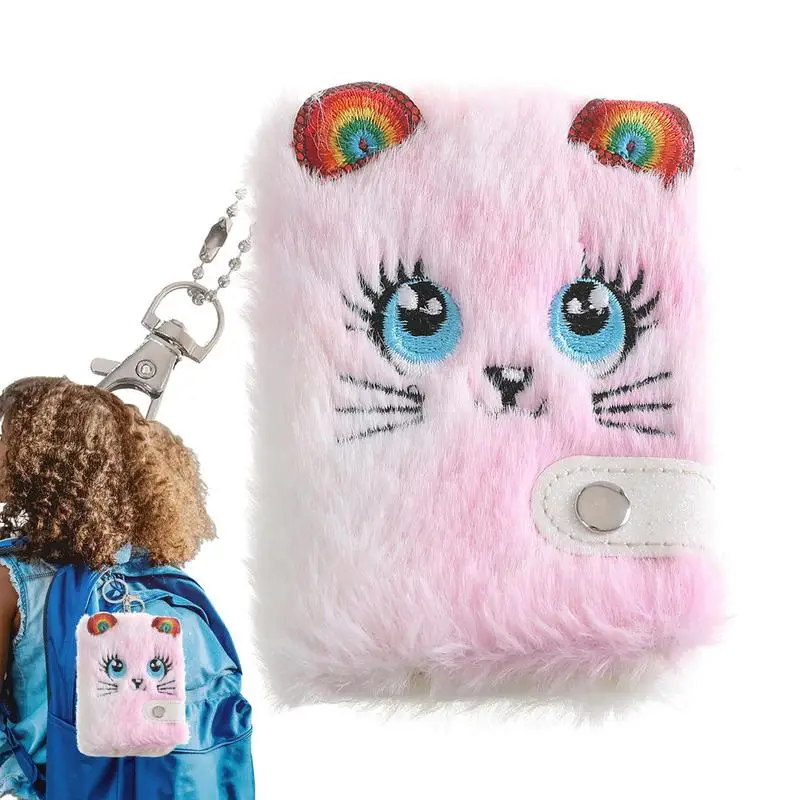Fuzzy Journal Cute Cat Kids Diary Con Portachiavi Peluche Diary Secret Diary Writing Drawing Notebook Design Con Paillettes Gift Girls