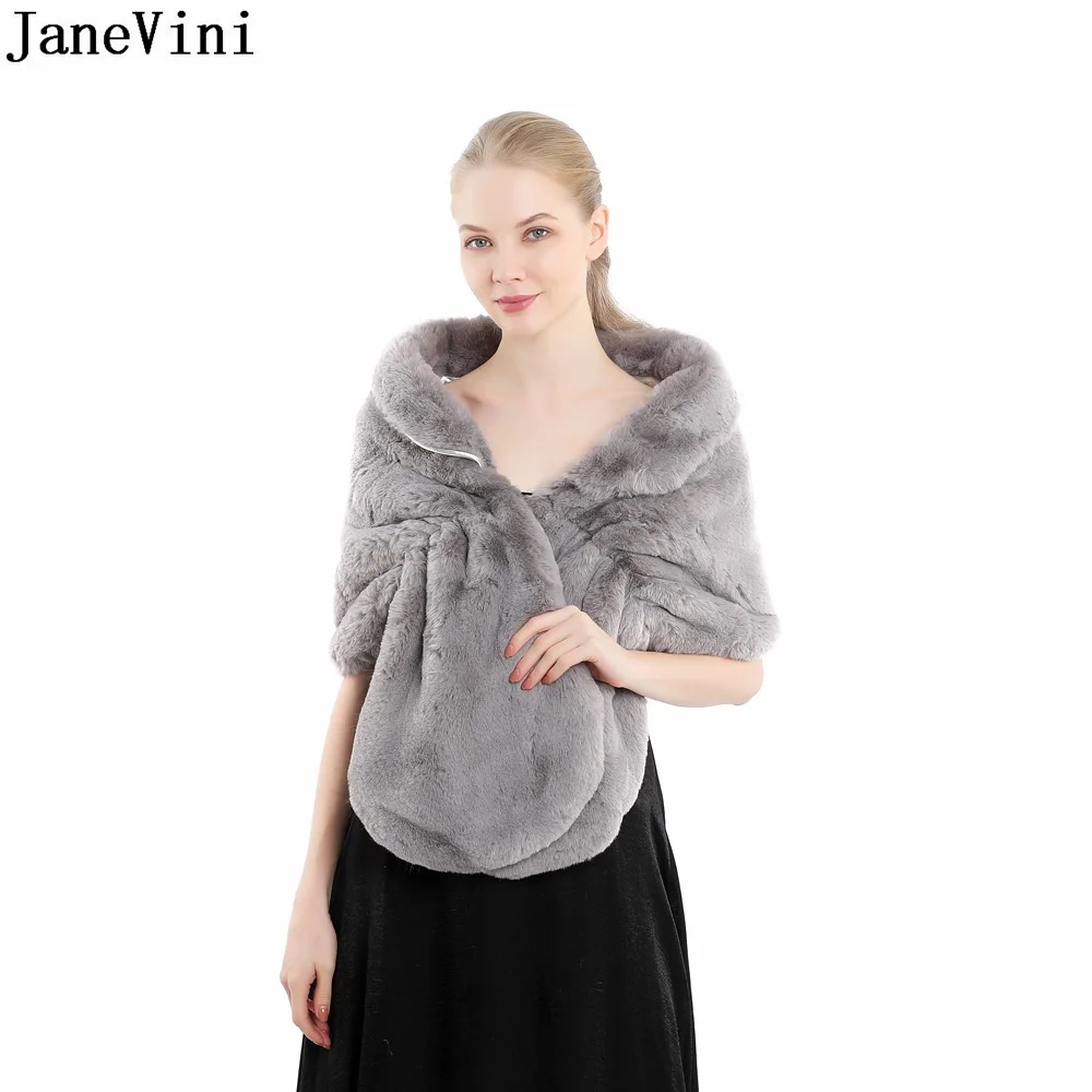 Janevini Inverno Grigio Abito Da Sposa Cape Bolero Sposa Fashion White Faux Fur Scialle Stole Fur Wrap Belero Per Le Donne Capa Blanca