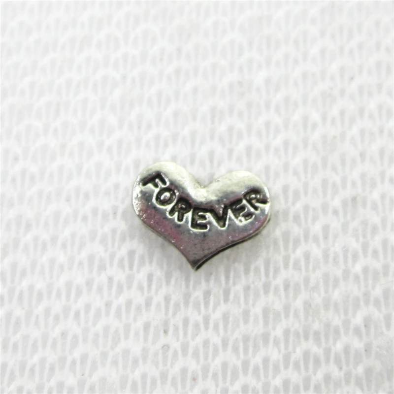 Vendita Calda 50 Pz/Lotto Silver Heart Forever Floating Charms Living Glass Memory Floating Lockets Ciondoli Gioielli Fai Da Te