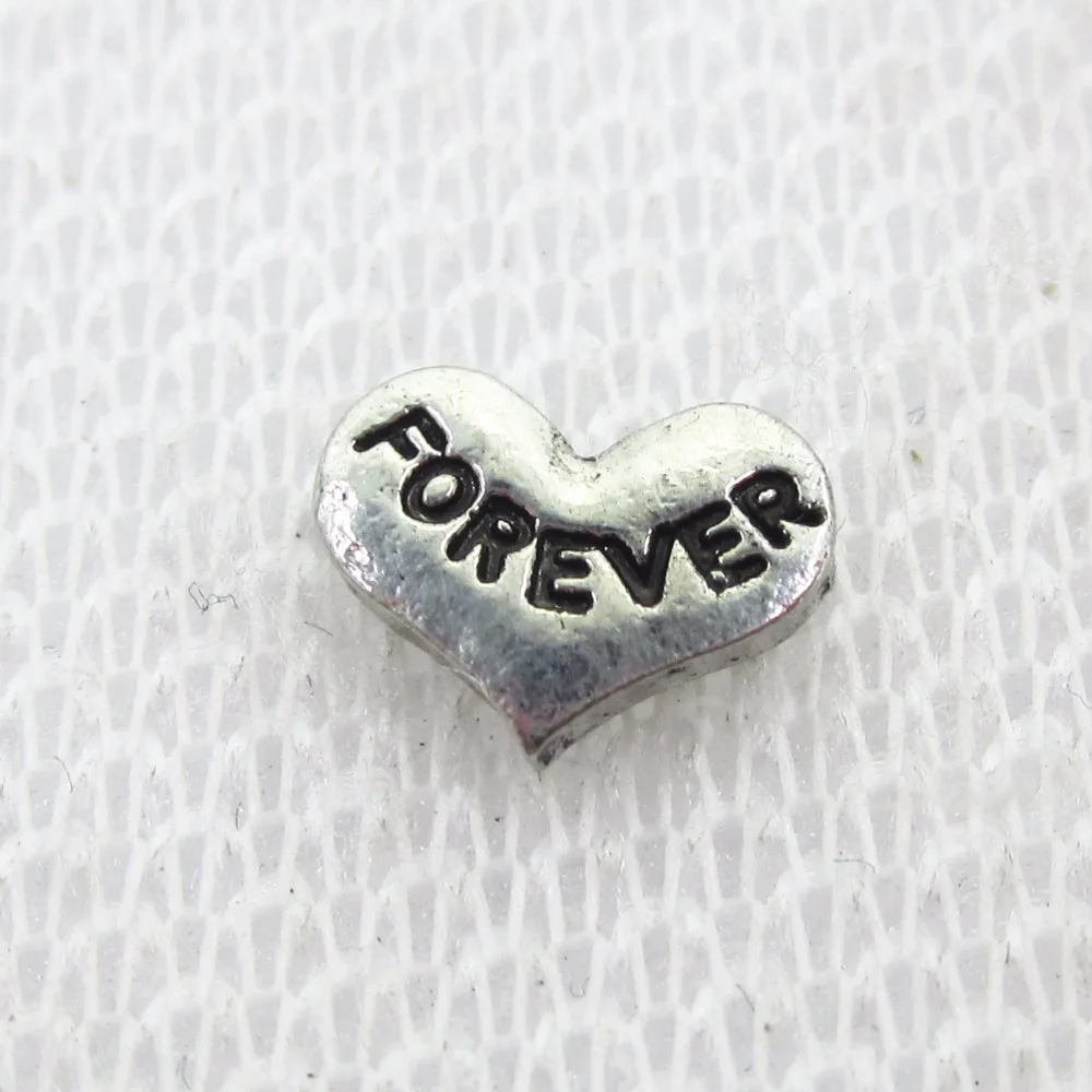 20 Pz/Lotto Argento Forever Heart Floating Charms Living Glass Memory Lockets Floating Charm Gioielli Fai Da Te All'Ingrosso