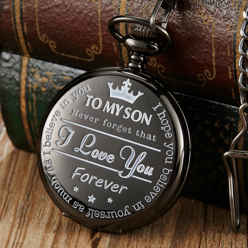 To Child Best Gift Pocket Watches Mens To My Son I Love You Girls Boys Present Orologio Da Tasca Al Quarzo Nero Collana Orologio A Catena