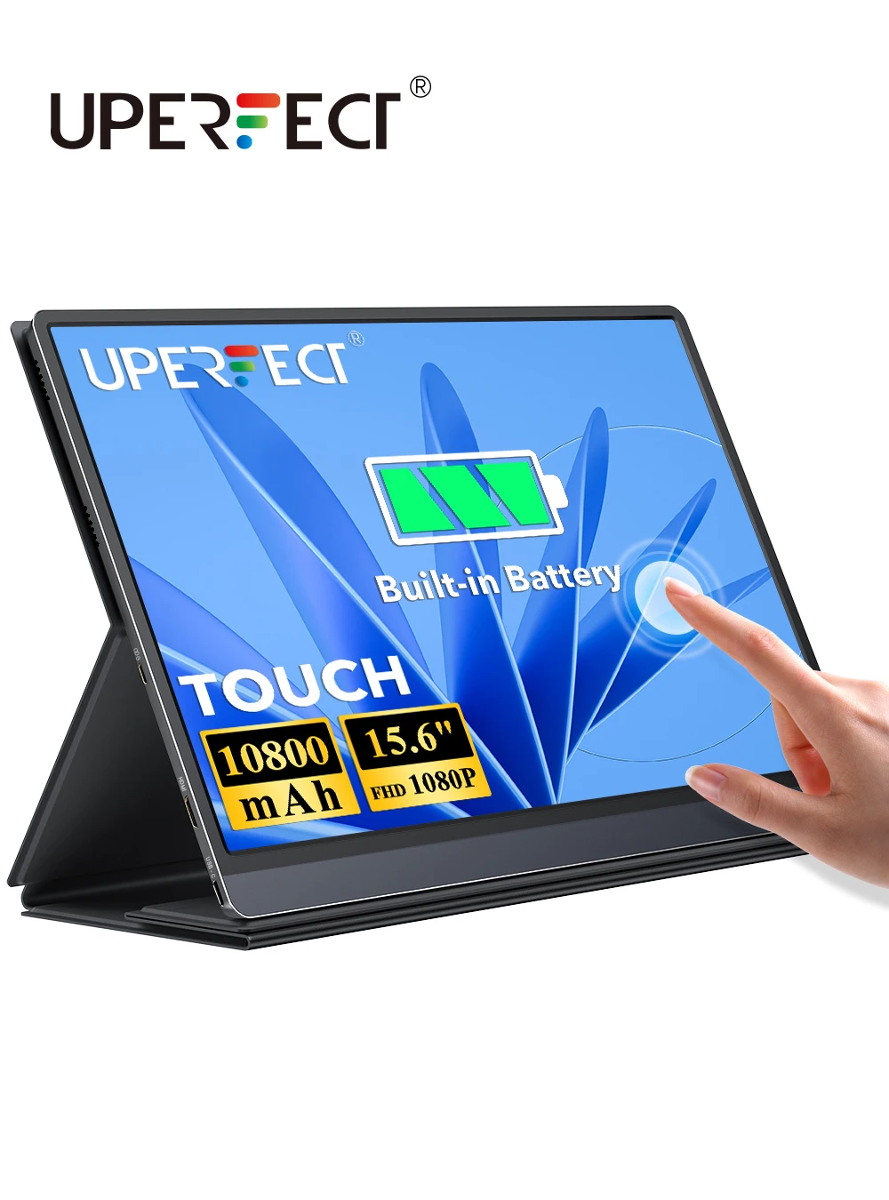 Uperfect Battery Monitor Portatile 120Hz Touchscreen Aggiornato 15.6 Pollici Ips Hdr 1080P Fhd Usb C Monitor Batteria Integrata Da 10800Mah