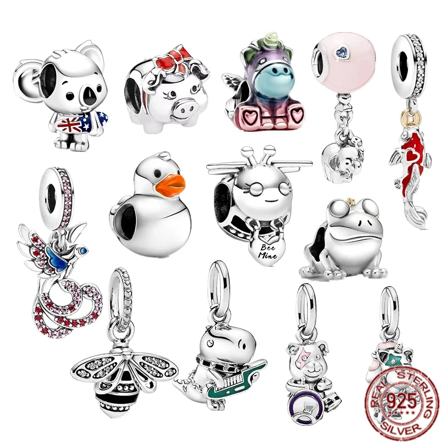 Autentico Argento 925 Carp Fish, Bee, Duck, Pig & Elephant Charm Bead Fit Originale Pandora Bracciale Collana Regalo Di Gioielleria Raffinata