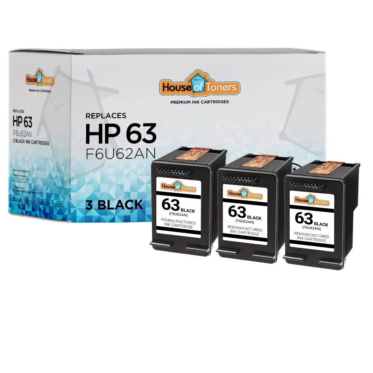 Cartuccia Nera 3Pk Per Hp 63 Hp Deskjet 1110 1111 1112 2130 3630 3632 3634 3636