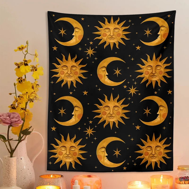 Sun Moon Tapestry Wall Hanging Tarot Mandala Black Astrology Divinazione Copriletto Tappetino Da Spiaggia Hippie Tappeti Da Parete Coperta Per Dormito