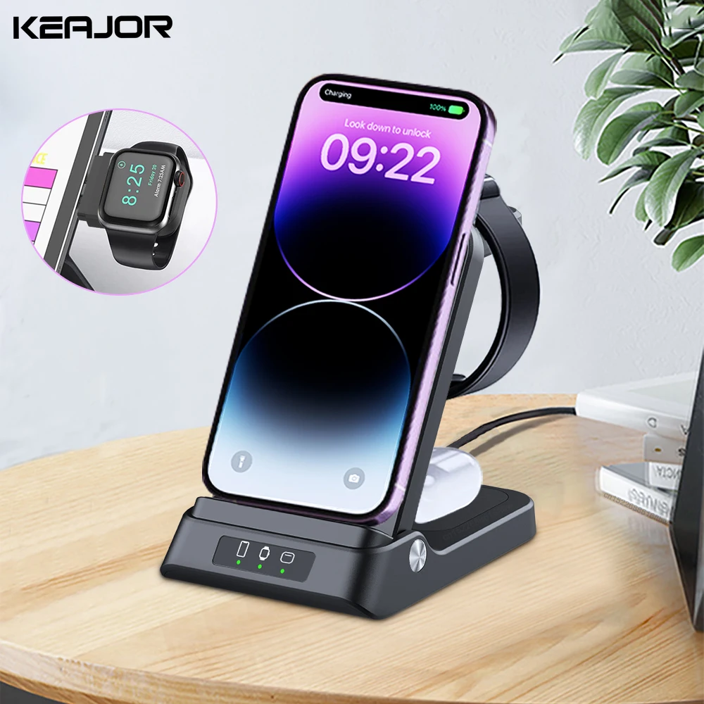 Caricabatterie Wireless 3 In 1 Per Iphone 14 13 12 Pro Max 15W Stazione Di Ricarica Rapida Per Apple Watch Series 8 7 Caricabatterie Pieghevole
