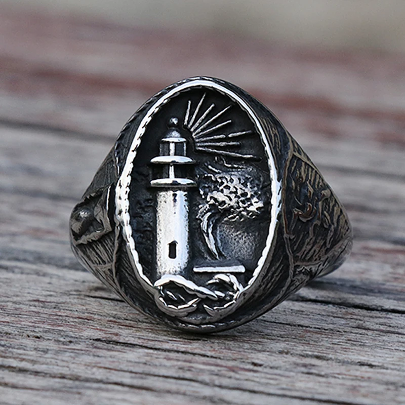 Anello Vichingo Faro Nautico Vintage Uomo Anello Con Sigillo Amuleto Nautico In Acciaio Inossidabile 316L Regalo Di Gioielli Con Amuleto Di Pace Nordi
