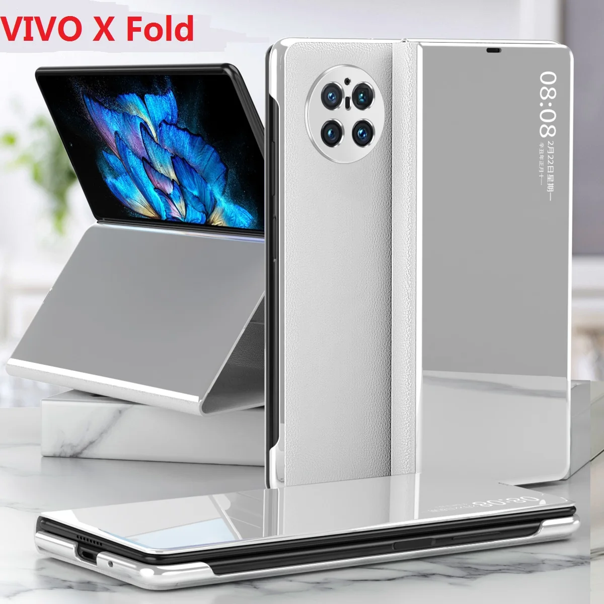 Specchio Placcato Per Vivo X Fold Plus Custodia Smart Touch View Window Flip Book Wake Up Sleep Cover Protettiva