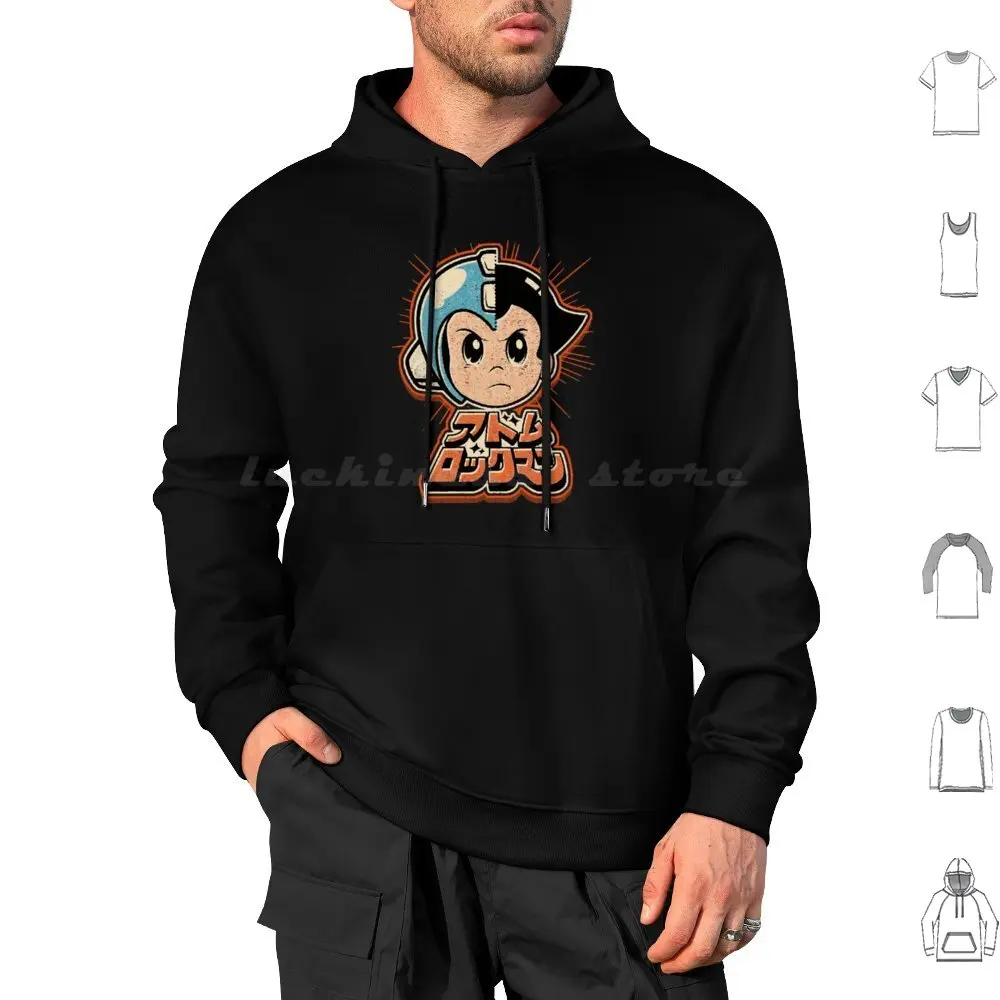 Megaboy Felpe Con Cappuccio Manica Lunga Megaman Astroboy Crossover Gaming Manga Giappone