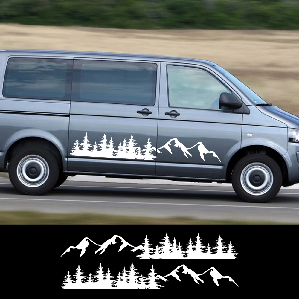 2Pcs Accessori Auto Albero Mountain Decal Forest Door Side Car Stickers Per Transporter T5 T6 Toyota Elfa Volkswagen Vw Multivan