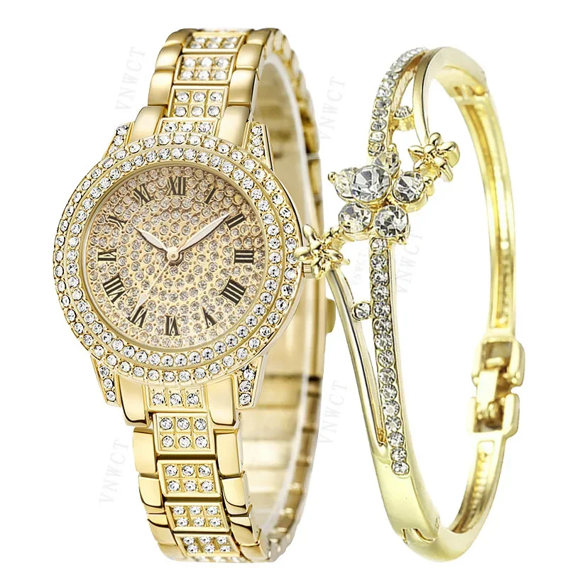 Hot Fashion Women Luxury Diamond Watches Bracciale Ladies Quartz Watch Orologio Da Polso Da Donna In Oro Rosa Shiny Crystal Reloj Mujer