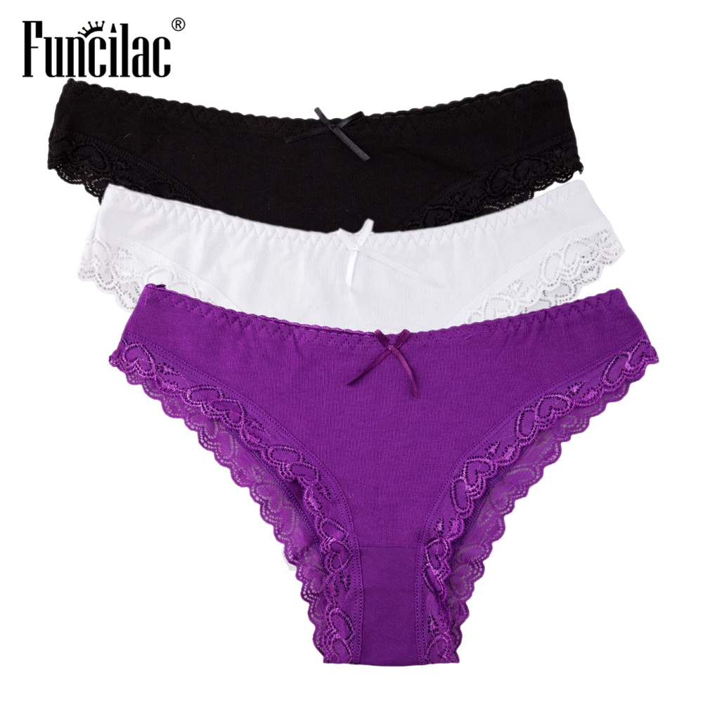 Mutandine Di Cotone Intimo Donna Sexy Mutande Di Pizzo Slip Set Intimo Femminile Plus Size Lingerie 3 Pz/Lotto
