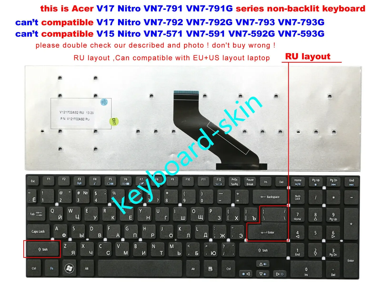 Nuovo Ru Russo Senza Cornice Tastiera Per Acer Aspire V 17 Nitro,Vn7-791G,Vn7-791G-72Ah Laptop