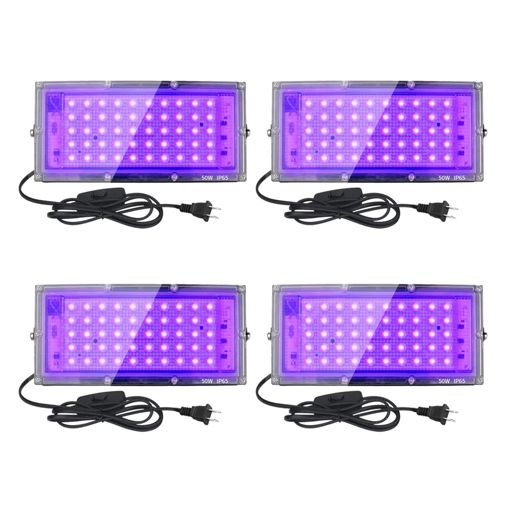 4Pack 50W/100W Uv Black Light Led Blacklight Ip65 Impermeabile Per Halloween Glow Party Dance Dj Disco Body Paint Luci Viola