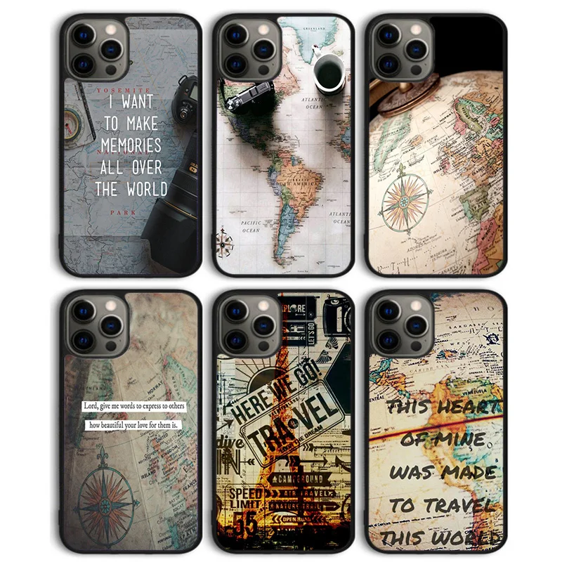 World Map Travel Go Travel Quotes Cover Per Telefono Per Iphone 15 Se2020 14 13 11 12 Pro Max Mini Xs Xr 8 Plus 7 6S Shell Coque