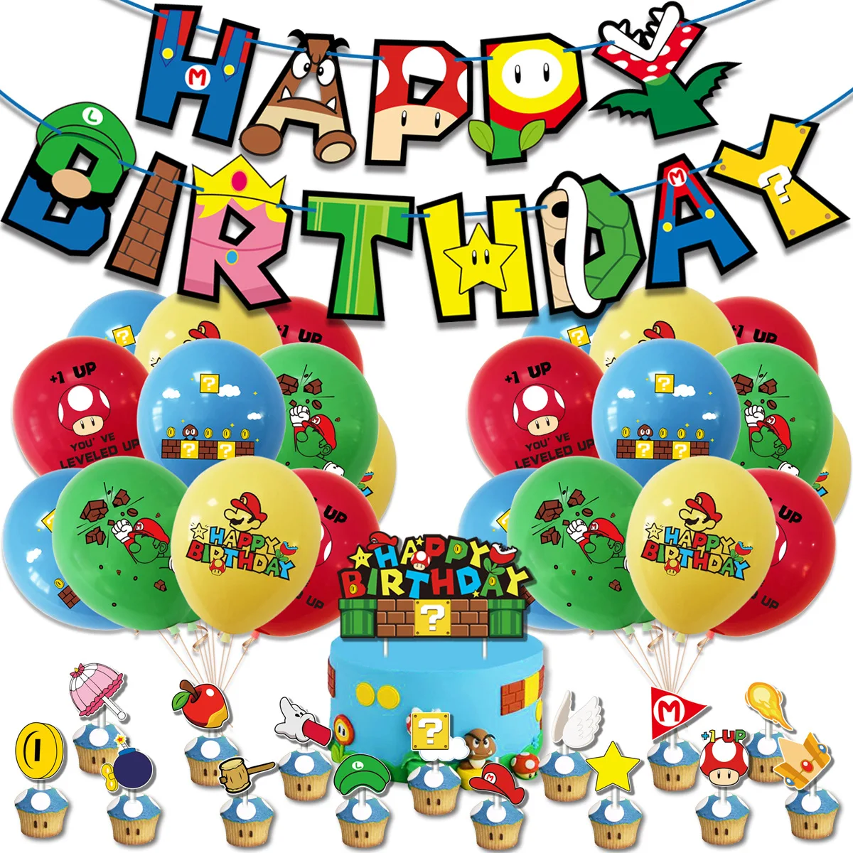 Gioco 1Set Super Theme Party Balloon Banner Kid Birthday Balloons Cake Card Hanging Decor Party Kids Toy Anime Figures