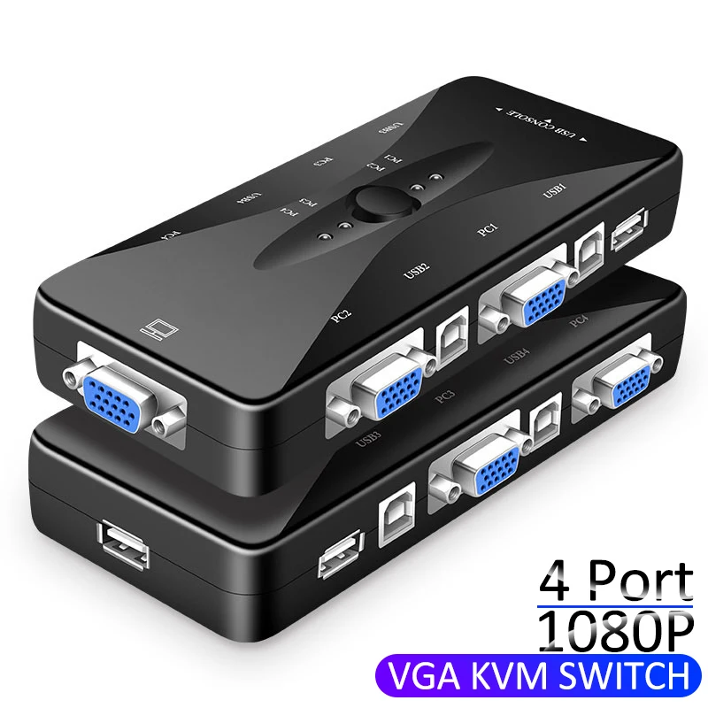 2/4 Porte Vga Kvm Switch 1080P Usb 2.0 4 In 1 Out Vga Splitter Mouse Tastiera Stampante Pendrive Monitor Condividi Switcher Box Adapter
