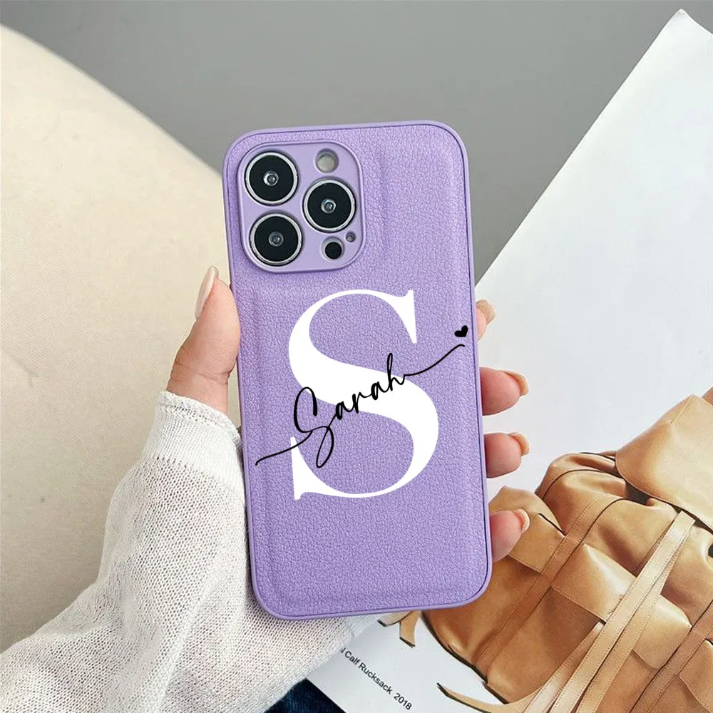 Custodia Per Telefono In Pelle Personalizzata Con Nome Personalizzato Per Iphone 14 13 12 11 Pro Max Xs Xr 7 8Plus Lettera Corsiva Di Protezione Compl