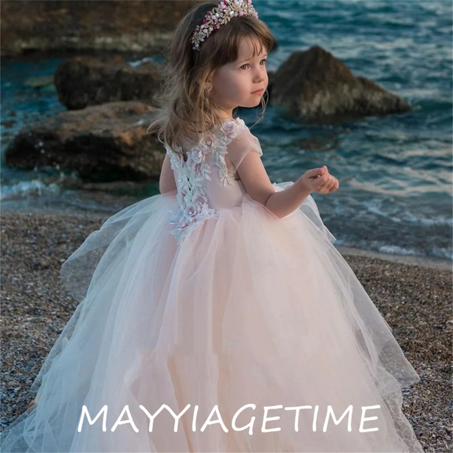 Blush Pink Flower Girls Dresses For Wedding Cheap Lace Flower Ball Gown Girls Pageant Dresses Vestidos De Primera Comunion 2020