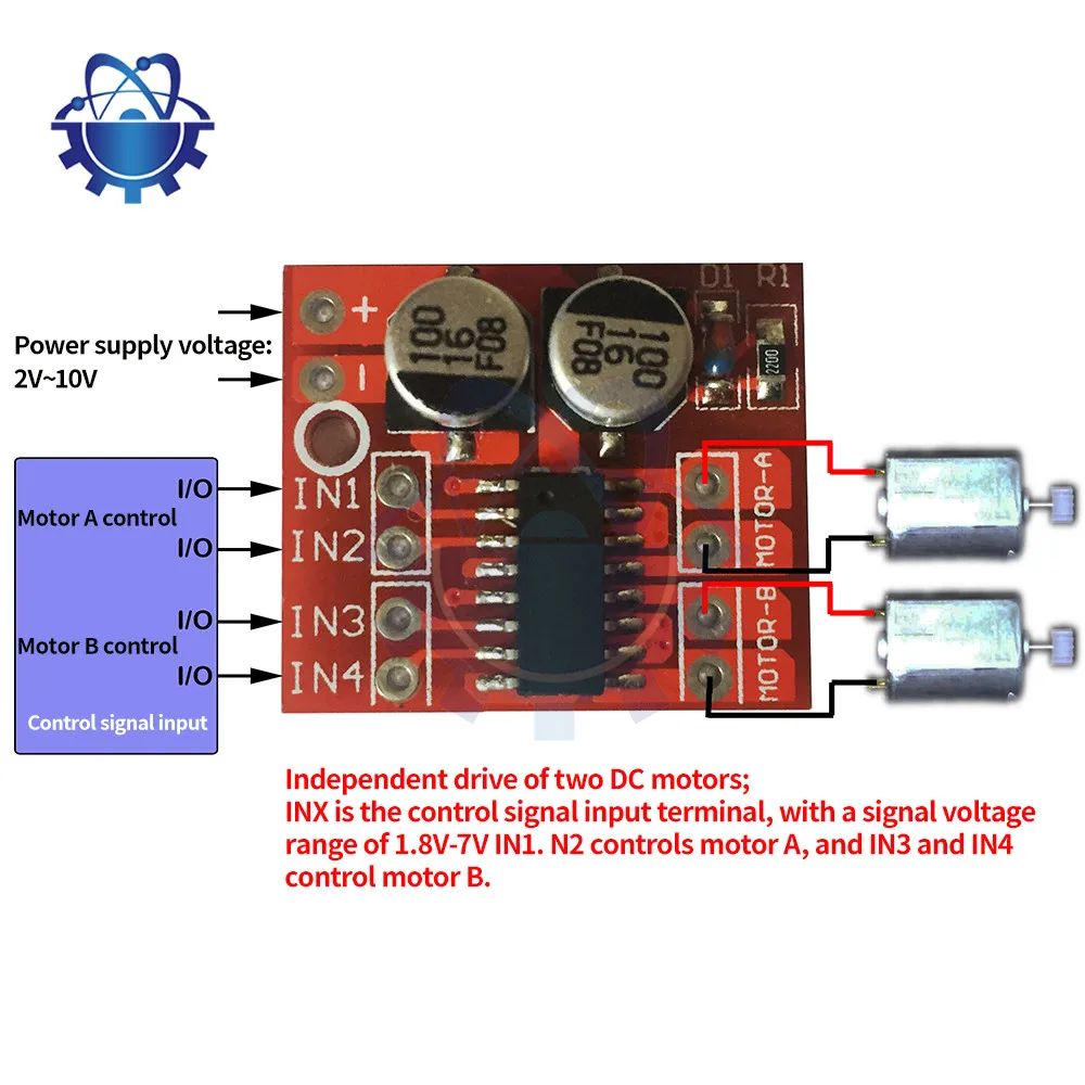 Mx1508 Dc Dual Circuit Motor Drive Board Module Dc 2V-10V 1.5Apwm Speed Motor Driver L298N Mini Controller Board
